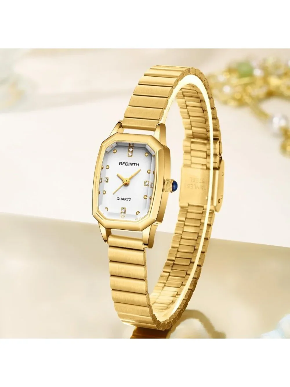 Women’s Gold Rectangular Quartz Stainless Steel Strap Classic Vintage Wristwatch